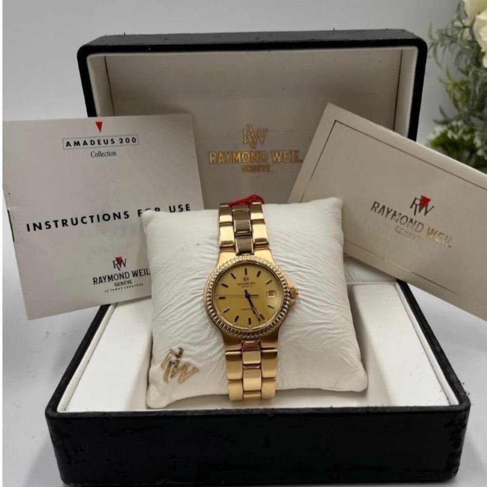 Raymond Weil Geneve Amadeus 200 9205 Quartz Swiss Wristwatch 18k GP Old New Work